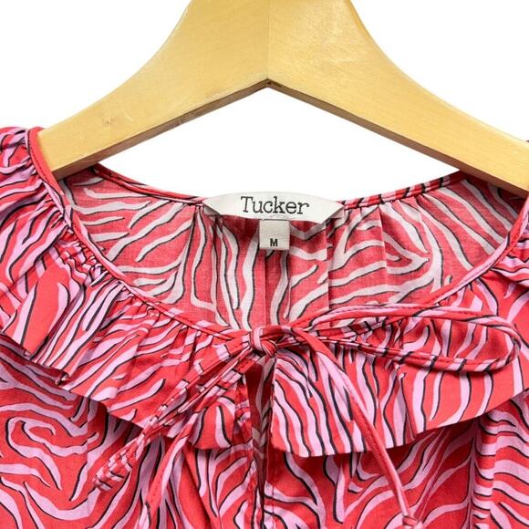 Tucker Red Zebra Print Ruffle Midi Dress Sleeveless Tiered size Medium - Picture 6 of 6